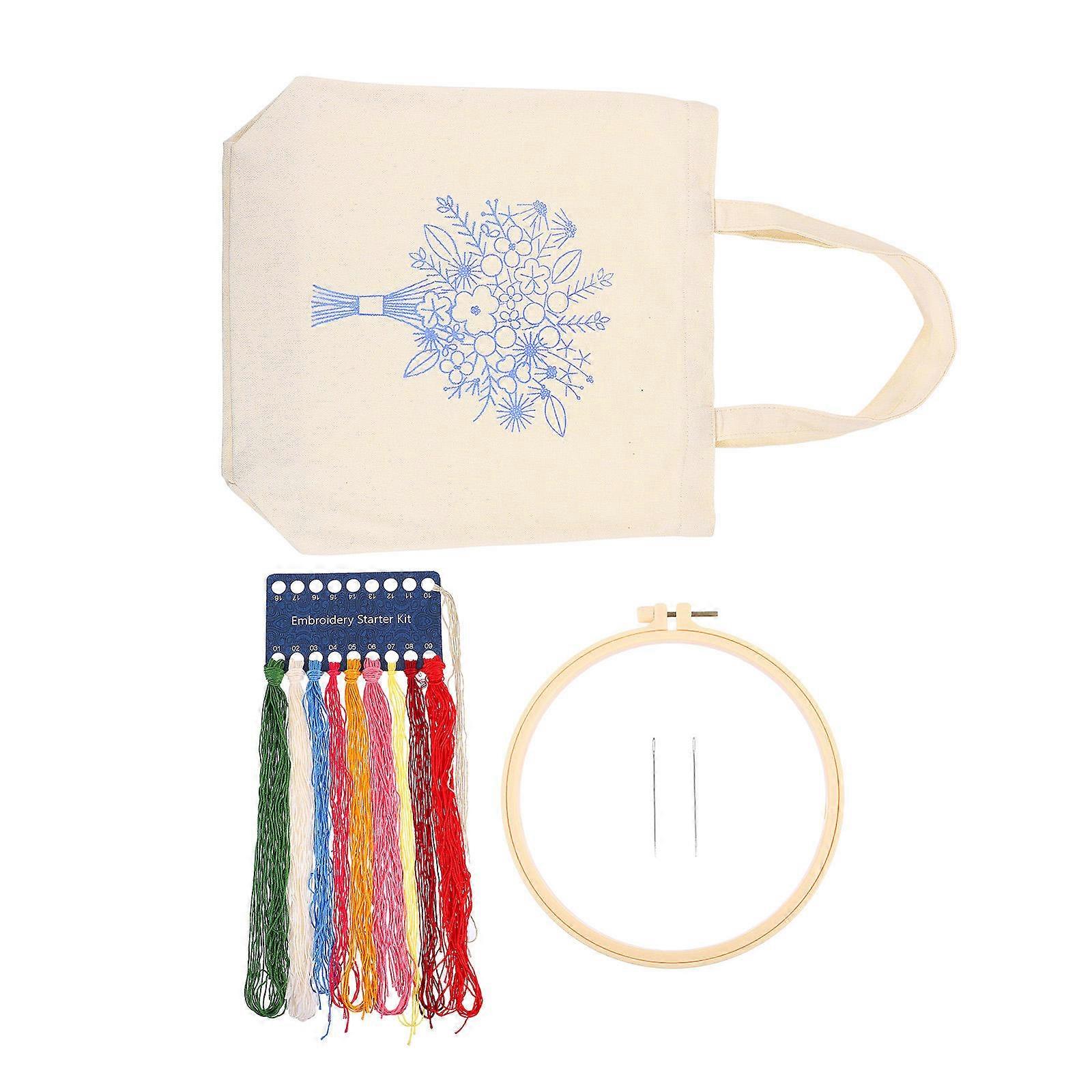 Embroidered Canvas Tote Bag for Storage 1Set with Pattern and Instructions
