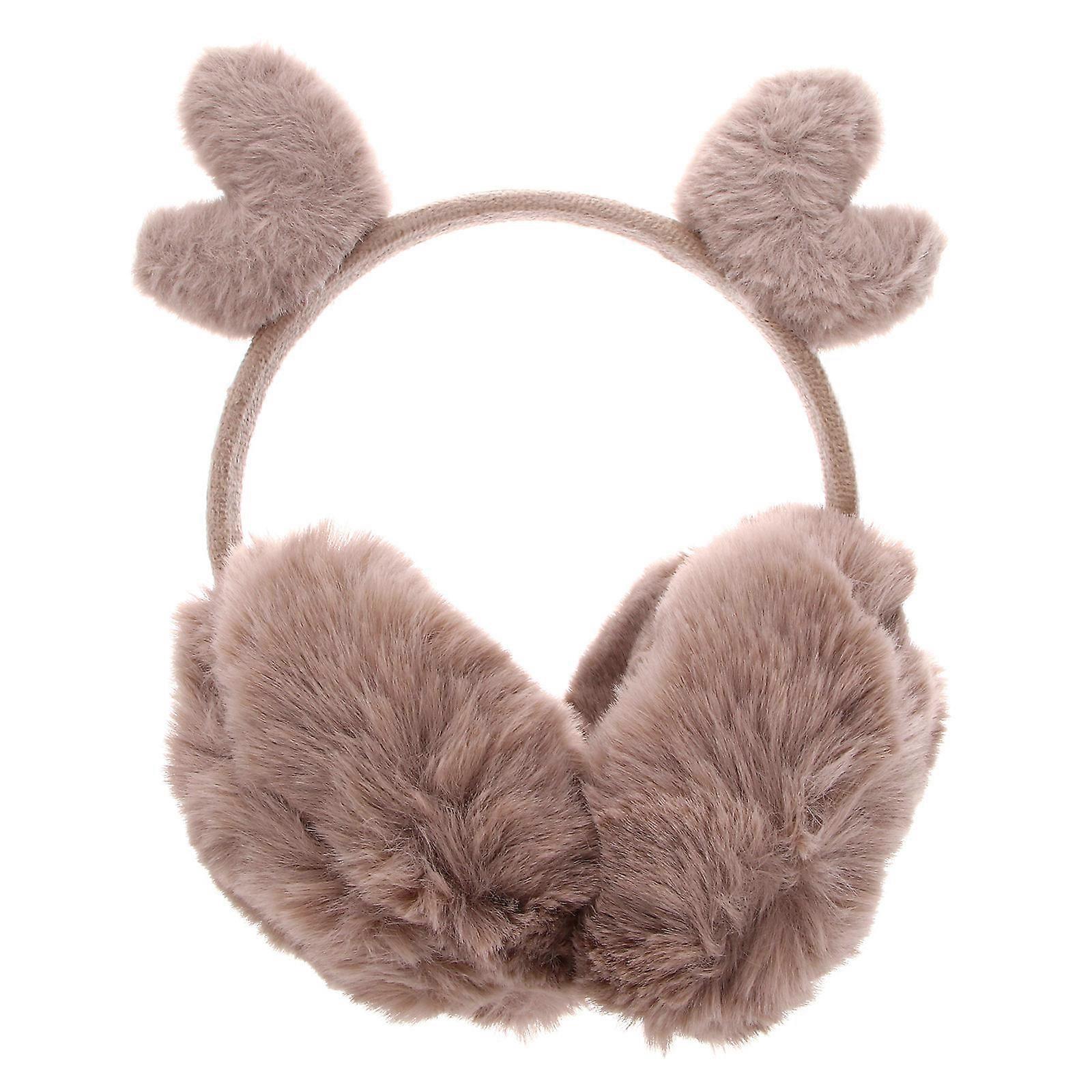 Cute Cartoon Embroidery Plush Ear Warmers for Women's and Kids Perfect for Cold Weather in Khaki Size 1 Pair