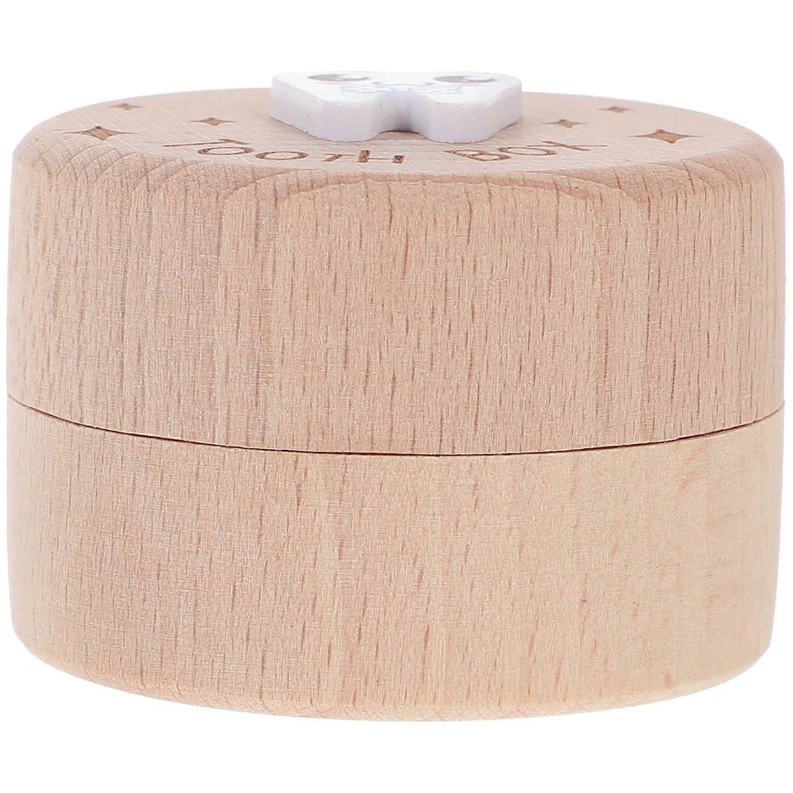 Wooden Tooth Keepsake Box Portable Organizer for First Lost Deciduous Teeth Collection with Design and Cartoon Pattern to Preserve Childhood Memories