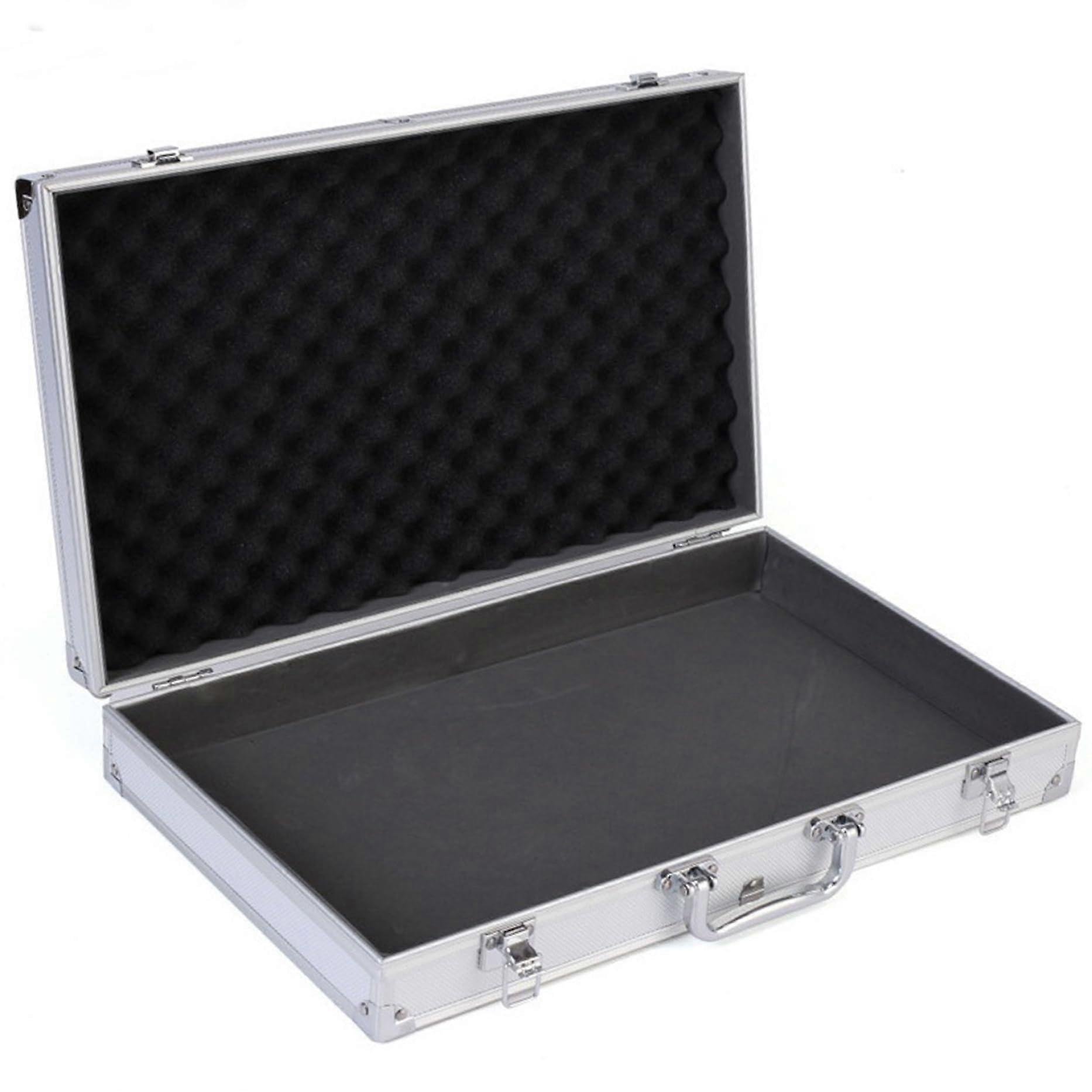 Flight case with foam sponge, 18 x 11 x 3 inches lockable storage box with handle, portable aluminum tool case, tool box, lockable foam storage case.