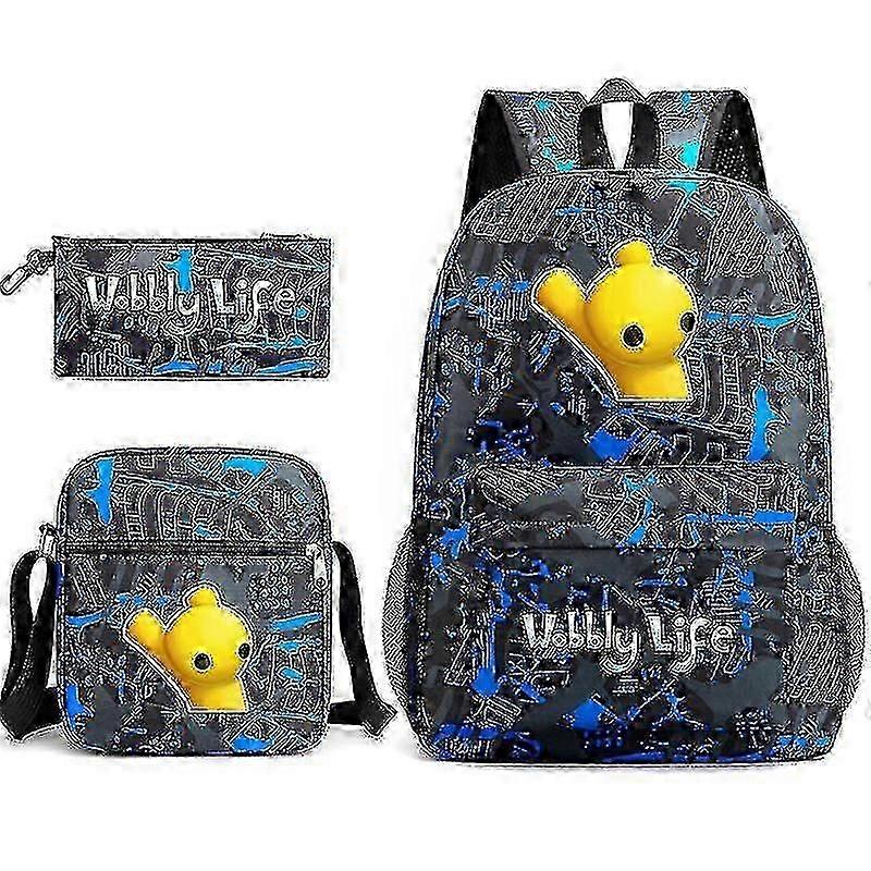 حقيبة ظهر مدرسية من 3 قطع من Wobbly Life وحقيبة كتف وحقيبة قلم
