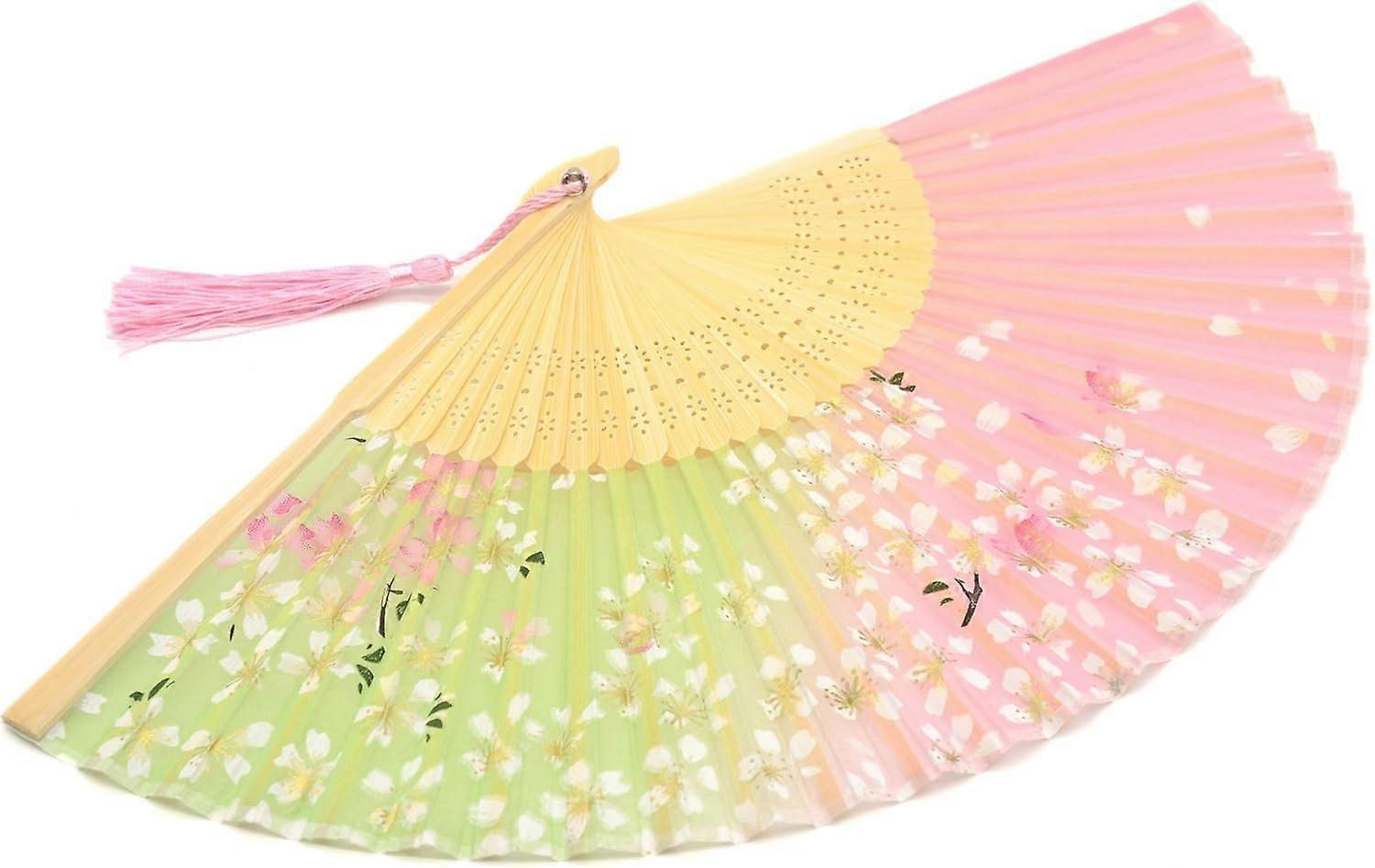 Handheld Silk Folding Fan with Bamboo Frame - Comes with Fabric Cover to Protect Gift - Handmade Oriental Chinese/Japanese Vintage Style