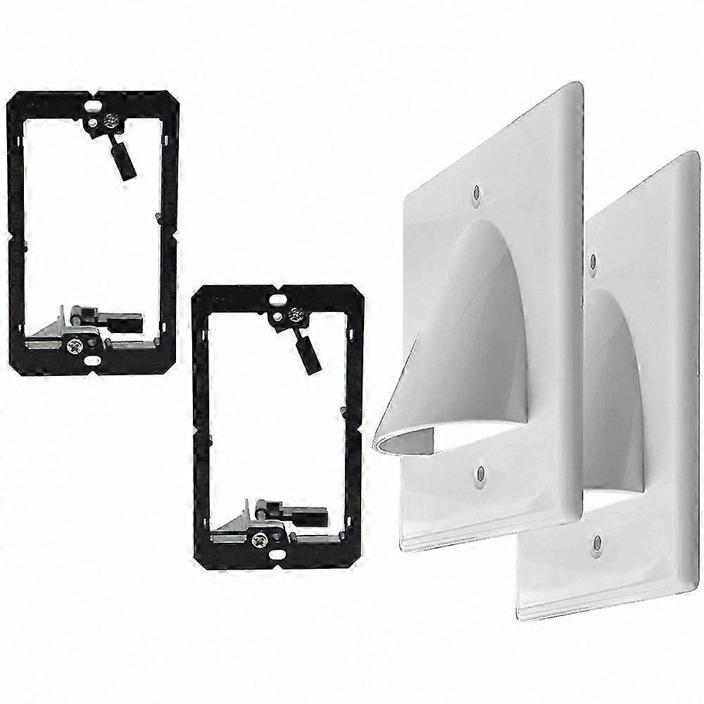 White 2-Pack Low Voltage Cable Wall Plate with Mounting Bracket, Recessed Design for Single Gang Wiring Management