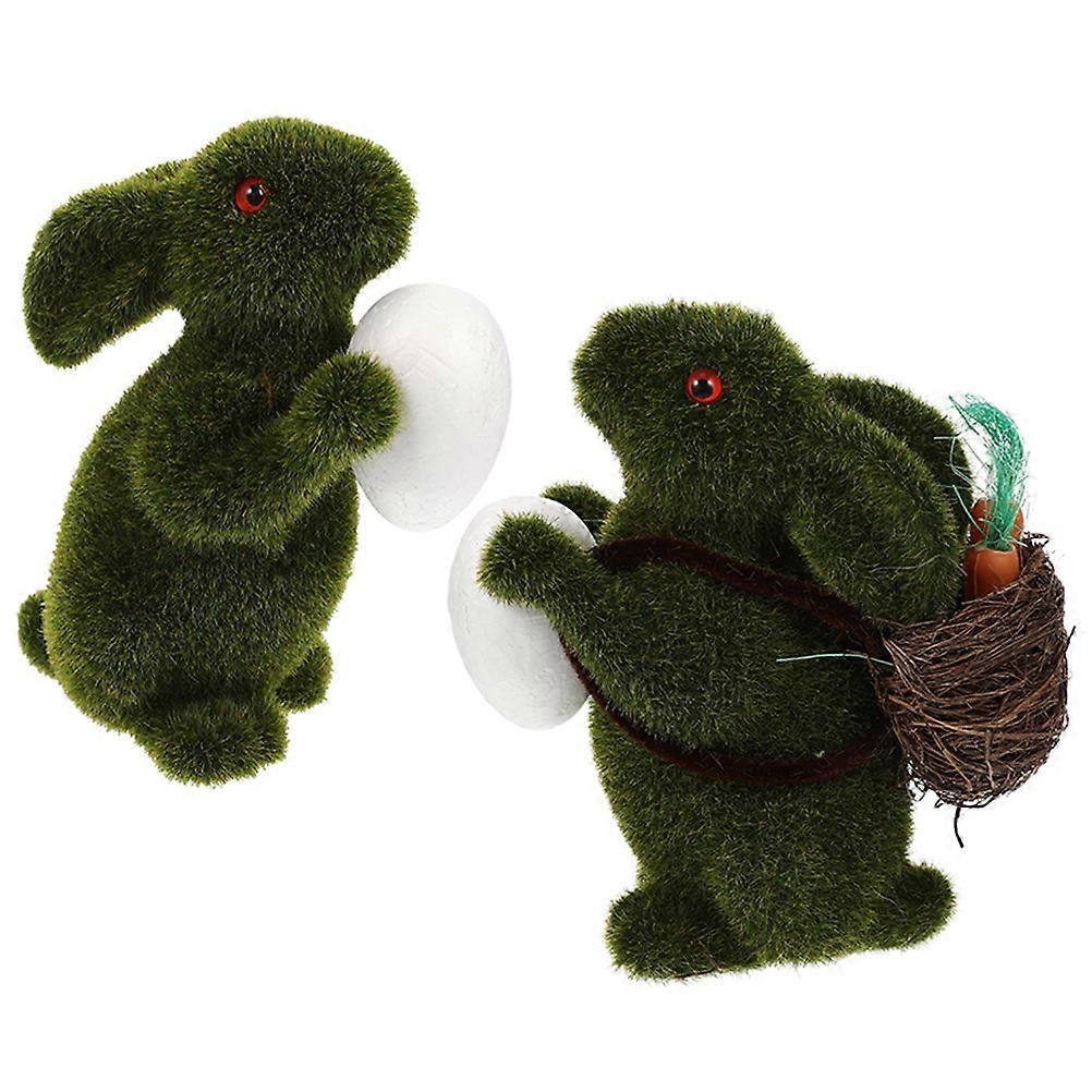 Rabbit Decor for The Home Sitting Position Indoor Use Green Foam and Velvet Material Easter Atmosphere Enhancement 2Pcs