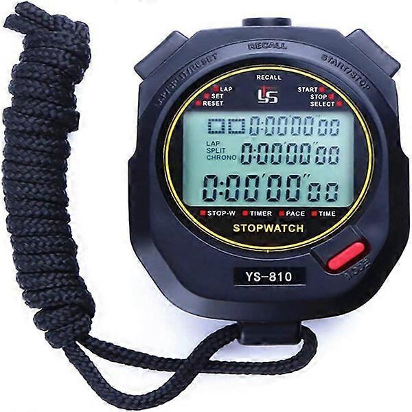 Digital stopwatch, black, displaying 10 lanes with multiple timing functions