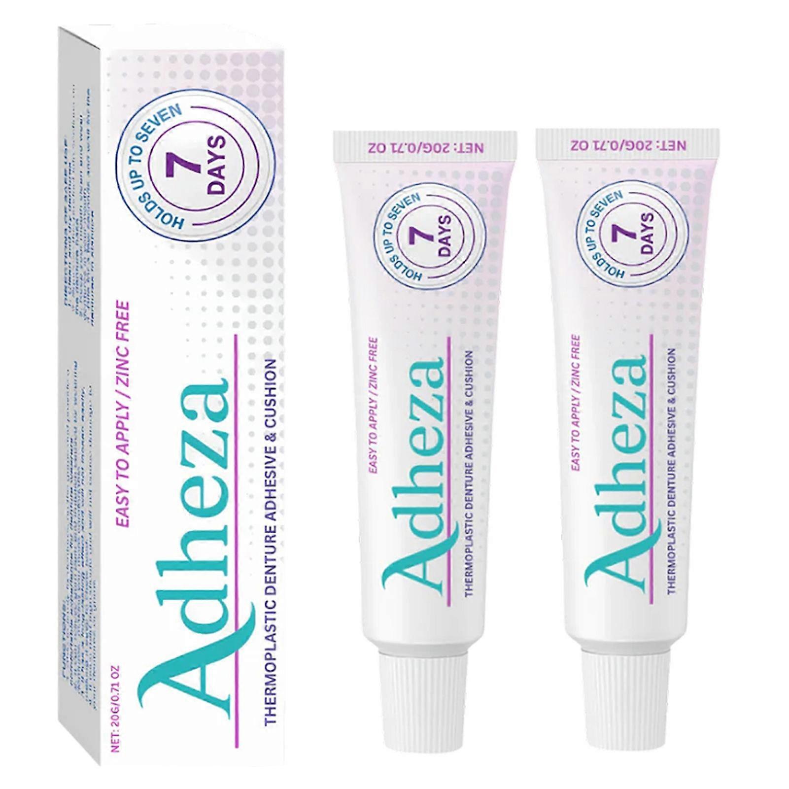 2pcs Adheza Thermoplastic Denture Adhesive, Zinc-Free Formula Long-Lasting Hold Up to 7 Days Secure Fit
