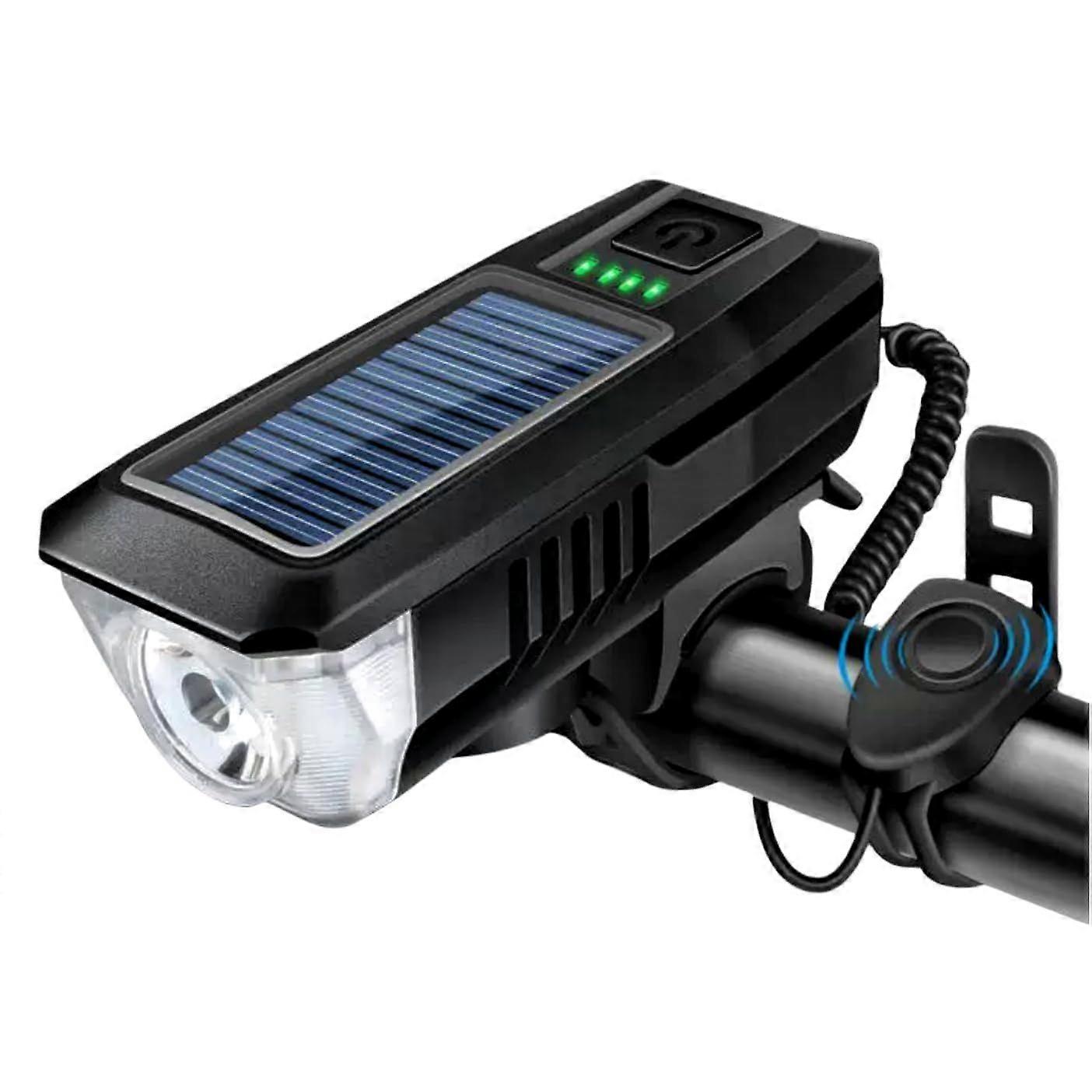Multi-Functional Solar-Powered and USB Rechargeable Battery Mountain Bike Night Cycling High Brightness Light Bike Front Light and 120dB Horn Bicycle