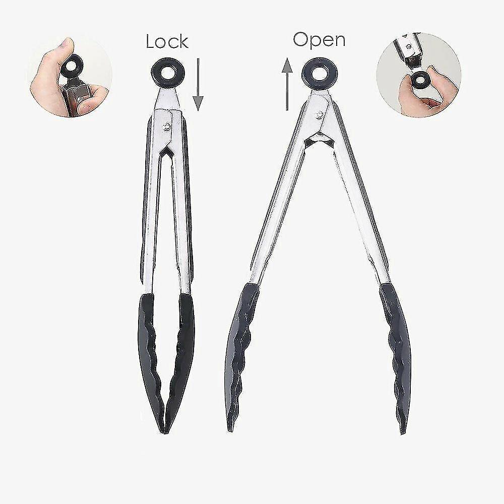 26cm 2 X Silicone Tongs 9" & 12" Non-slip Grip Cooking Serving Buffet Oven Salad Bbq