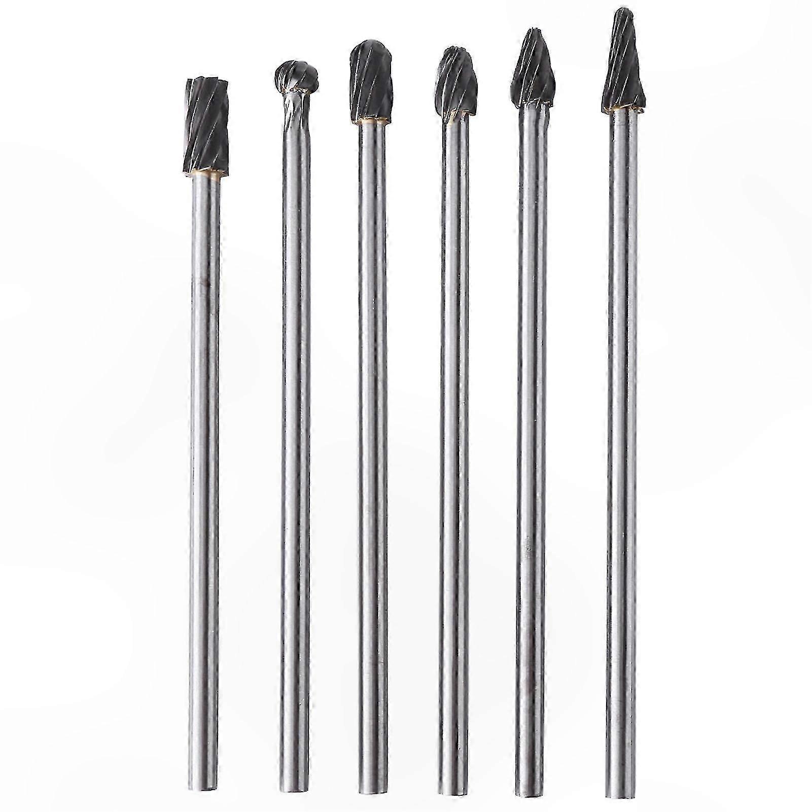 6-Piece Carbide Rotary Burr Set with 6mm Shank and 10mm Cutting Diameter for Aluminum