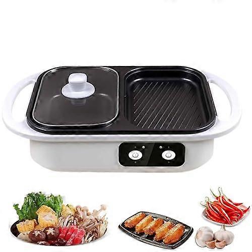 Hotpot Pot Electric 1300W Portable 2 In 1 Non-Stick Teppanyaki Pan Cooker for Barbecue and Baking