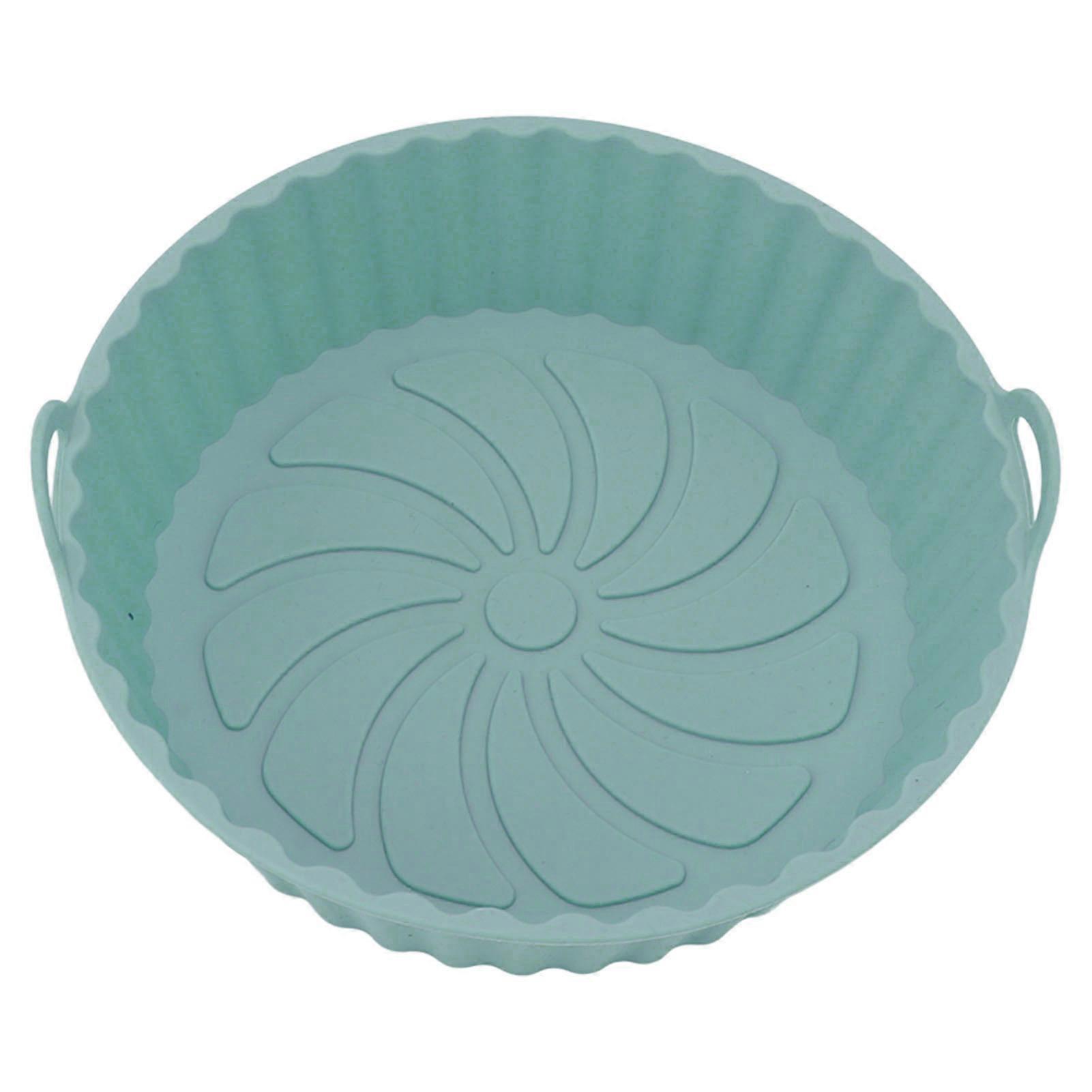 2Pcs Cyan Round Silicone Fryer Basket Liners with Handles Non-Stick