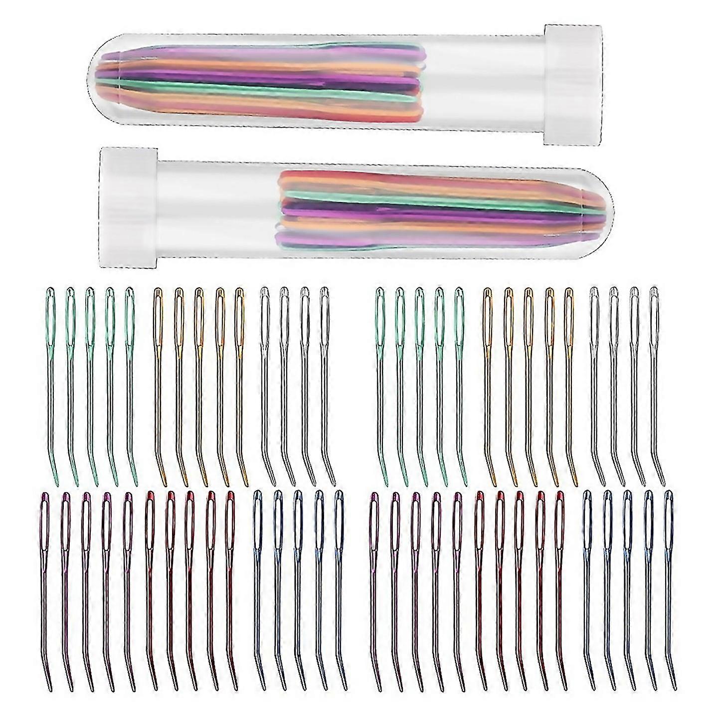For 58pcs Large Eye Curved Tapestry Needle With Tube For Weaving Craft