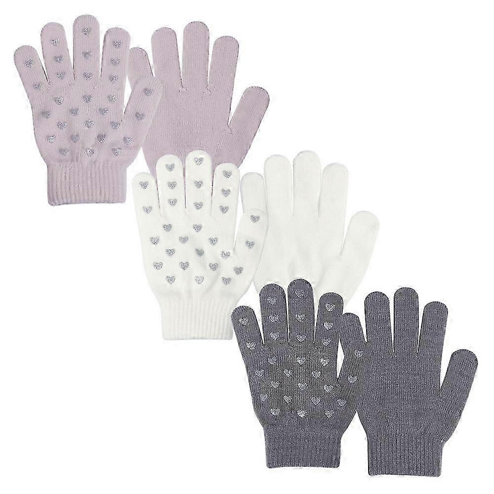 Pojkar Flickor Magic Stretch Gripper Handskar 3 Par Pack Sortiment, Barn One Size Vinter Varma Handskar Barn