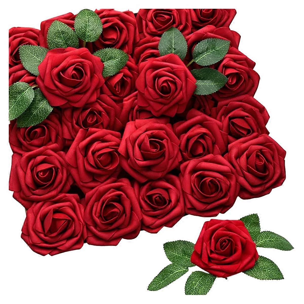 25PCS Artificial Roses Flowers Artificial Looking Roses,D
