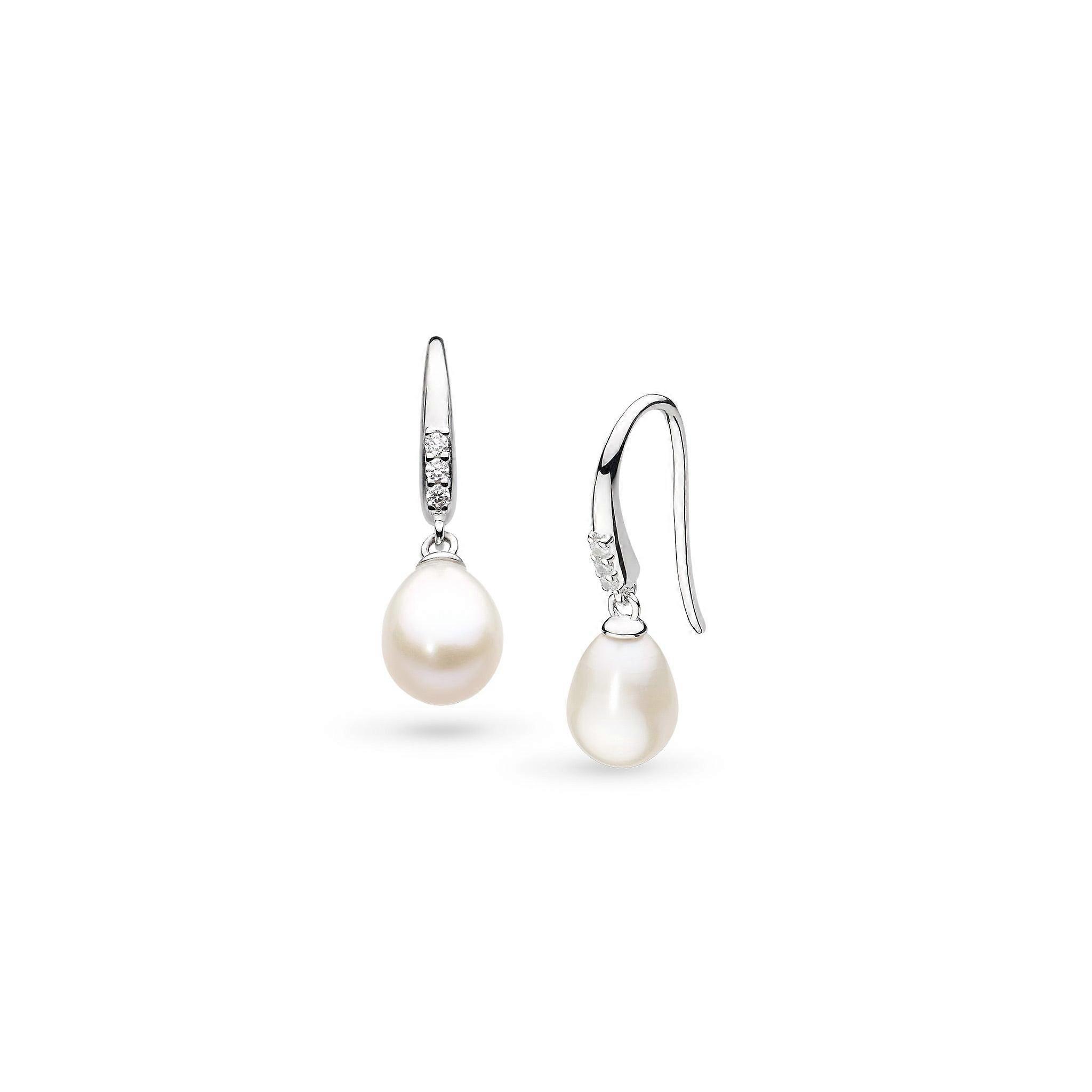 Kit Heath Revival Classic Pearl Glitz Zirconia Rhodium Plated Drop Earrings 50425FPC