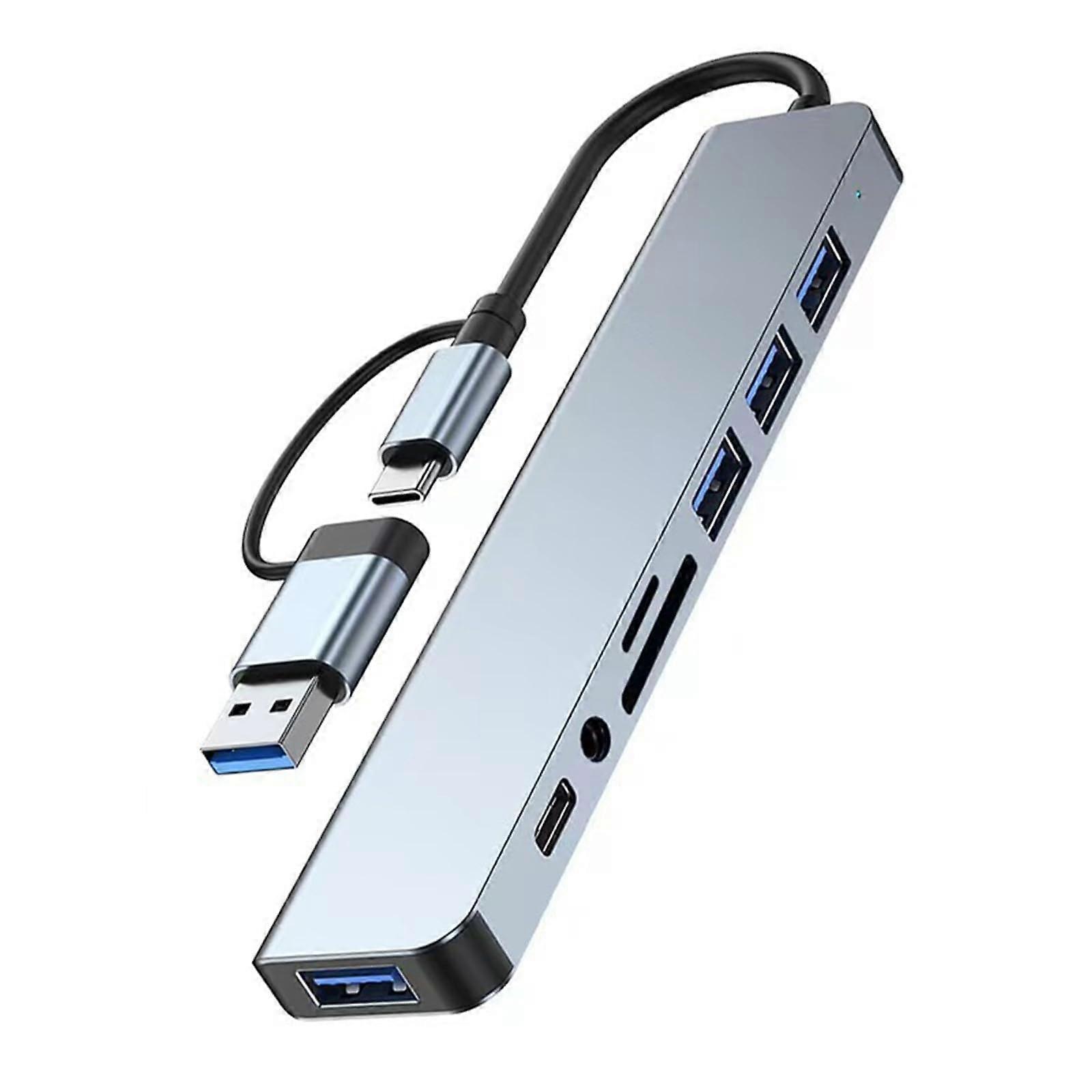 8 In 1 USB C Hub USB 3.0, USB 2.0 X3, SD/TF Card Reader, 3.5mm Audio Jack, TypeC Data Dock, Compatible With MacBook Pro