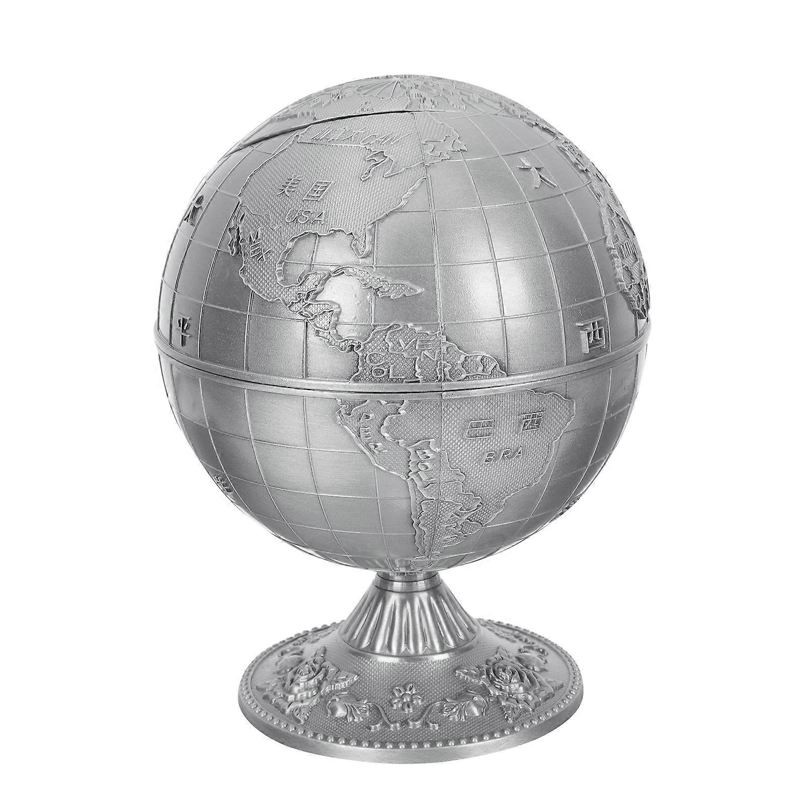 Silver Metal Ashtray Antique Style Globe Ashtray for Storage
