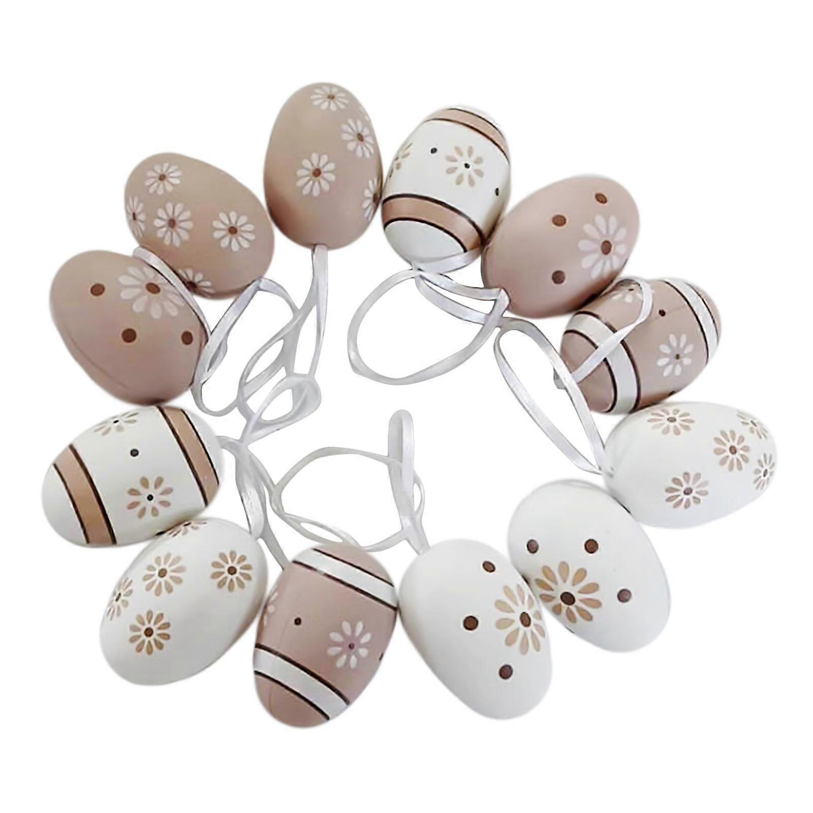 12Pcs Easter Egg Ornament Colorful Eggs with String DIY Crafts Paintable Toy Style A