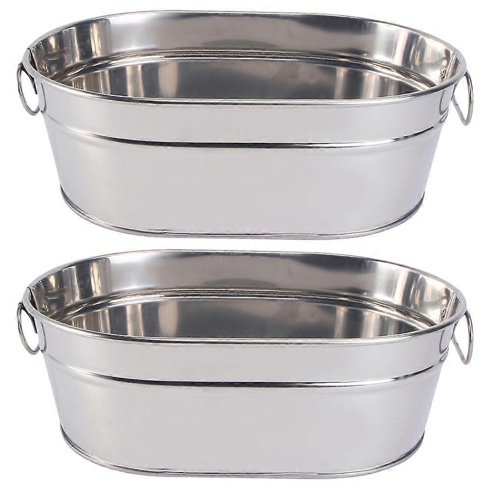 Storage Bucket 2Pcs Metal Ice Cube Bucket Barrel Shape Suitable For Serving Snacks During Food Occasions Silver Color 22.5X15.3CM
