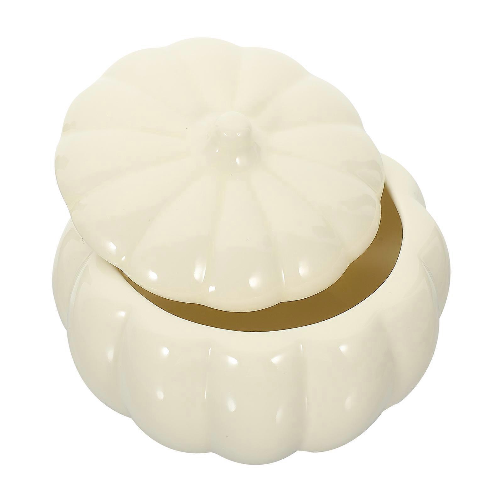 Ceramic Candy Storage Jar Pumpkin Shape Container Home Use White 10.5X10.5X8CM 1Pack