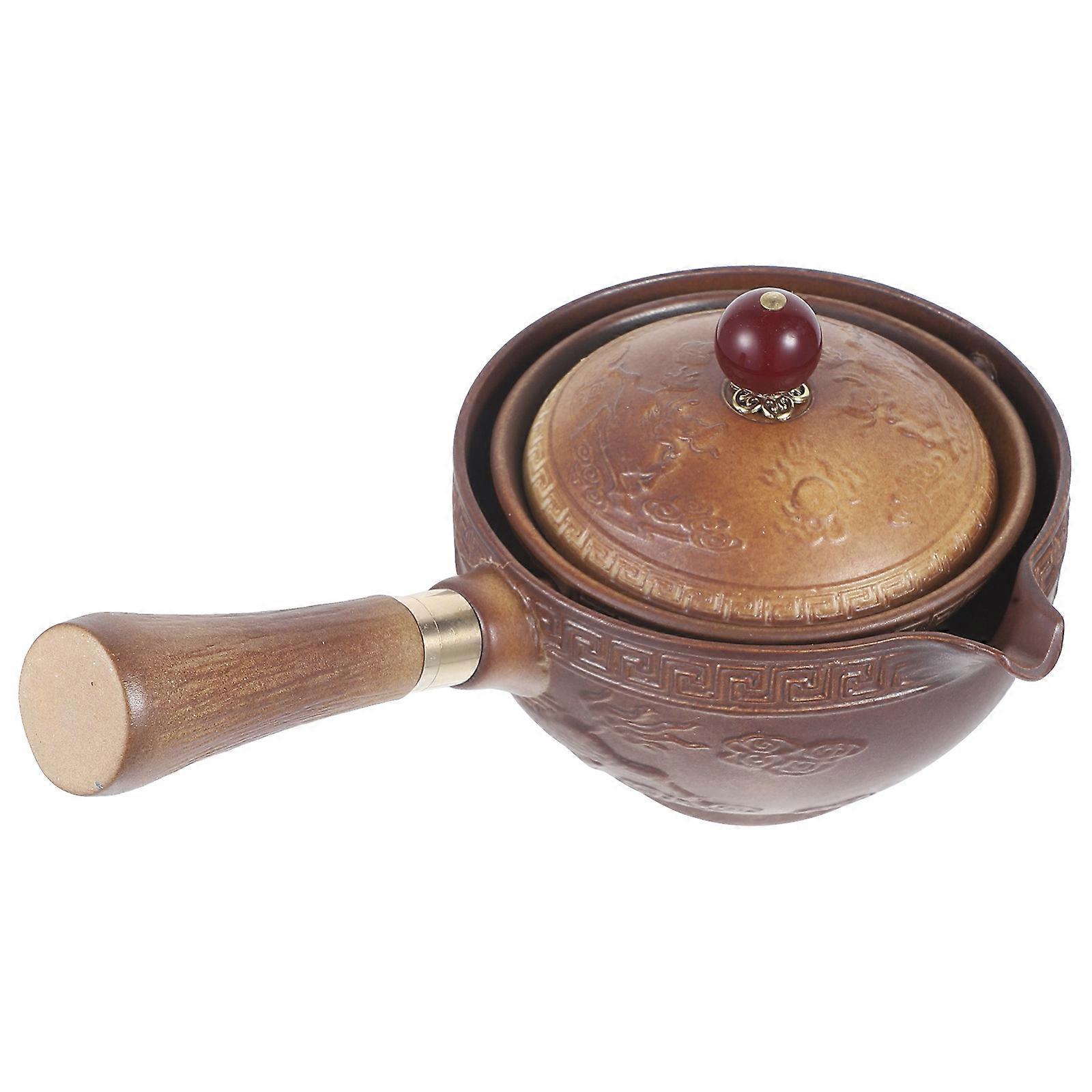 Portable Teapot Ceramic Tea Brewing Dark Brown Simple and Modern Style 17.00X10.50X8.50CM Temperature Retention 1Pack