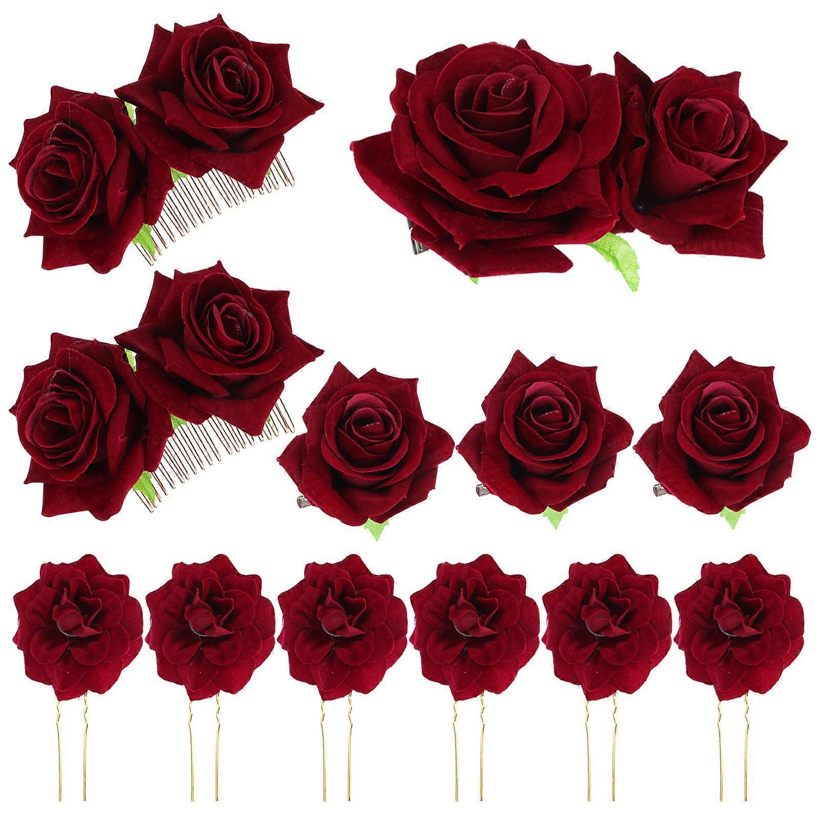 Delicate Simulated Rose Headdress for Decor 2Sets Dark Red Set Box