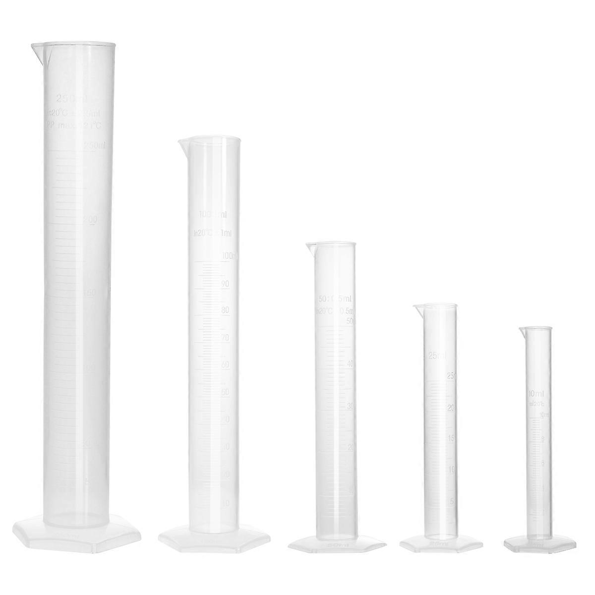 Laboratory Plastic Graduated Cylinder Transparent Wide Rim Tapered Spout for Accurate Measurement 5Pcs