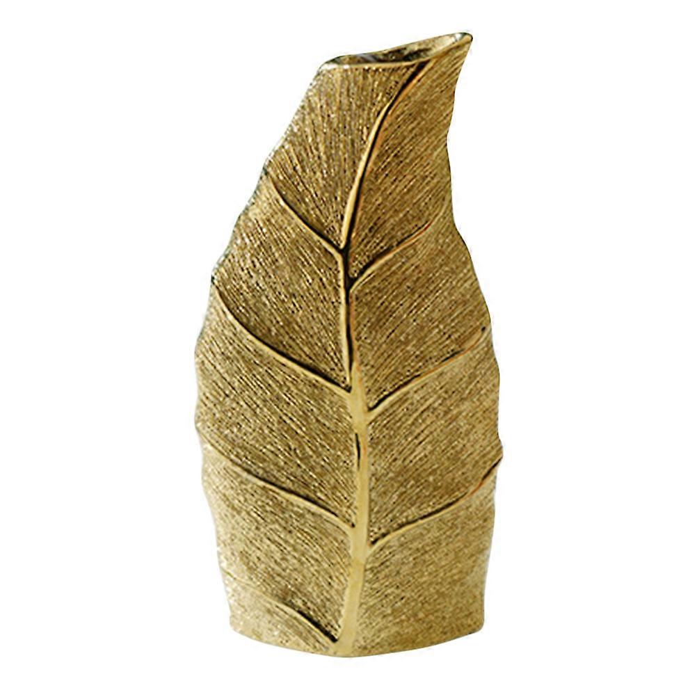 Table Vase for Decoration Ceramic Golden Leaf Shaped Flower Vase