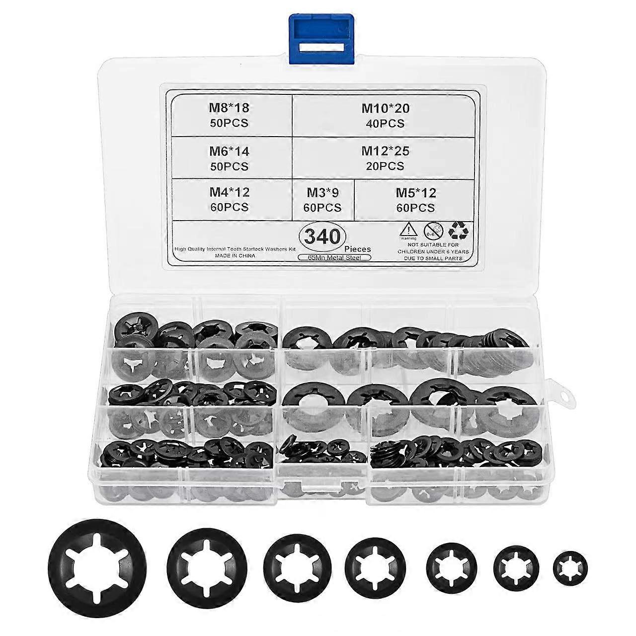 340pcs Lock Rings, Lock Washers, Inner Notch Retaining Rings