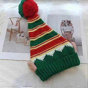 Cappello natalizio con orecchio da elfo lavorato a maglia, berretto a righe con pompon, accessorio per feste