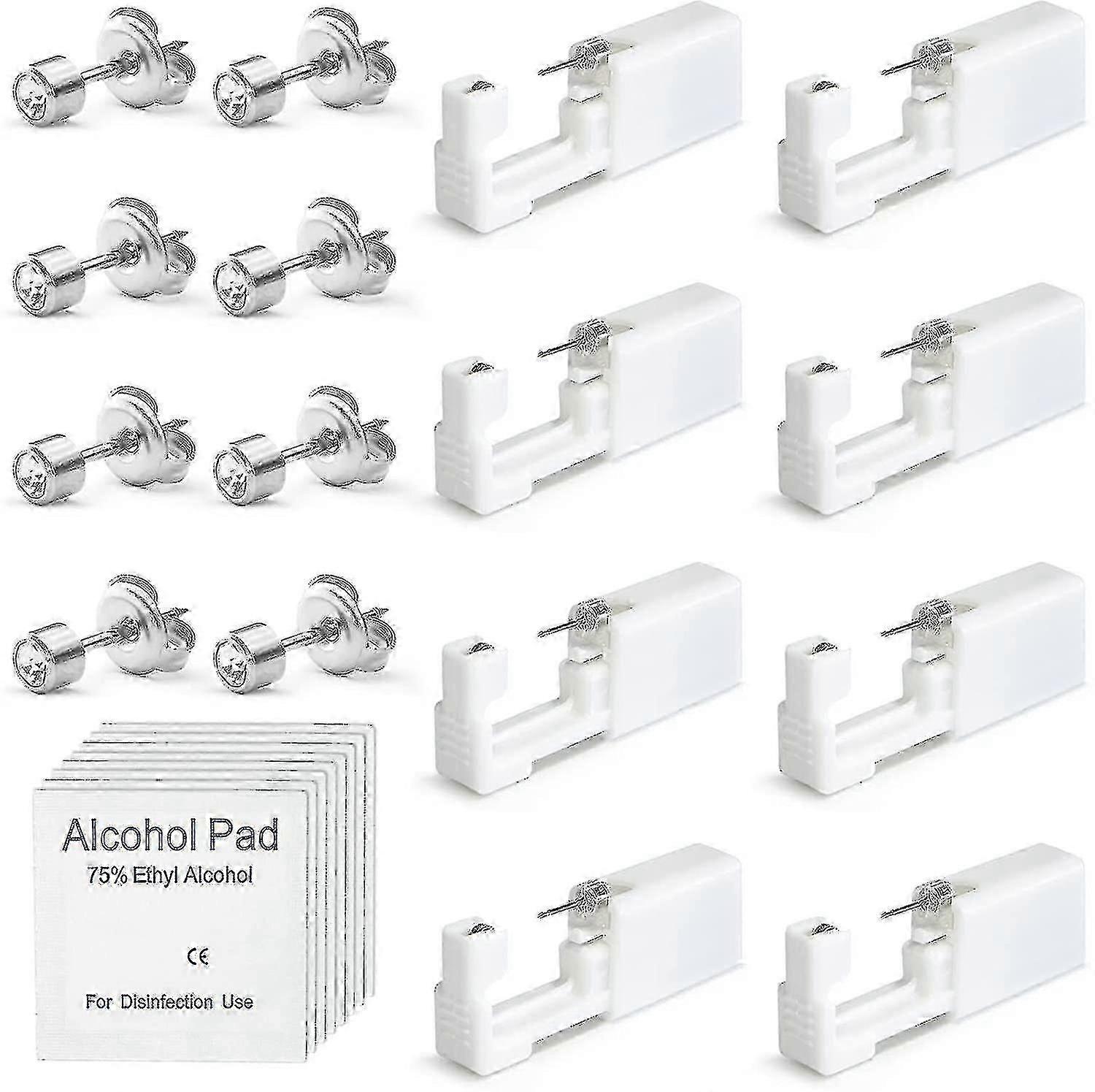 مجموعة من 8 مسدسات ثقب الأذن للاستخدام مرة واحدة مع دبابيس للأذن، طقم ثقب الأذن غير مؤلم وآمن للفتيات والأولاد والنساء والرجال