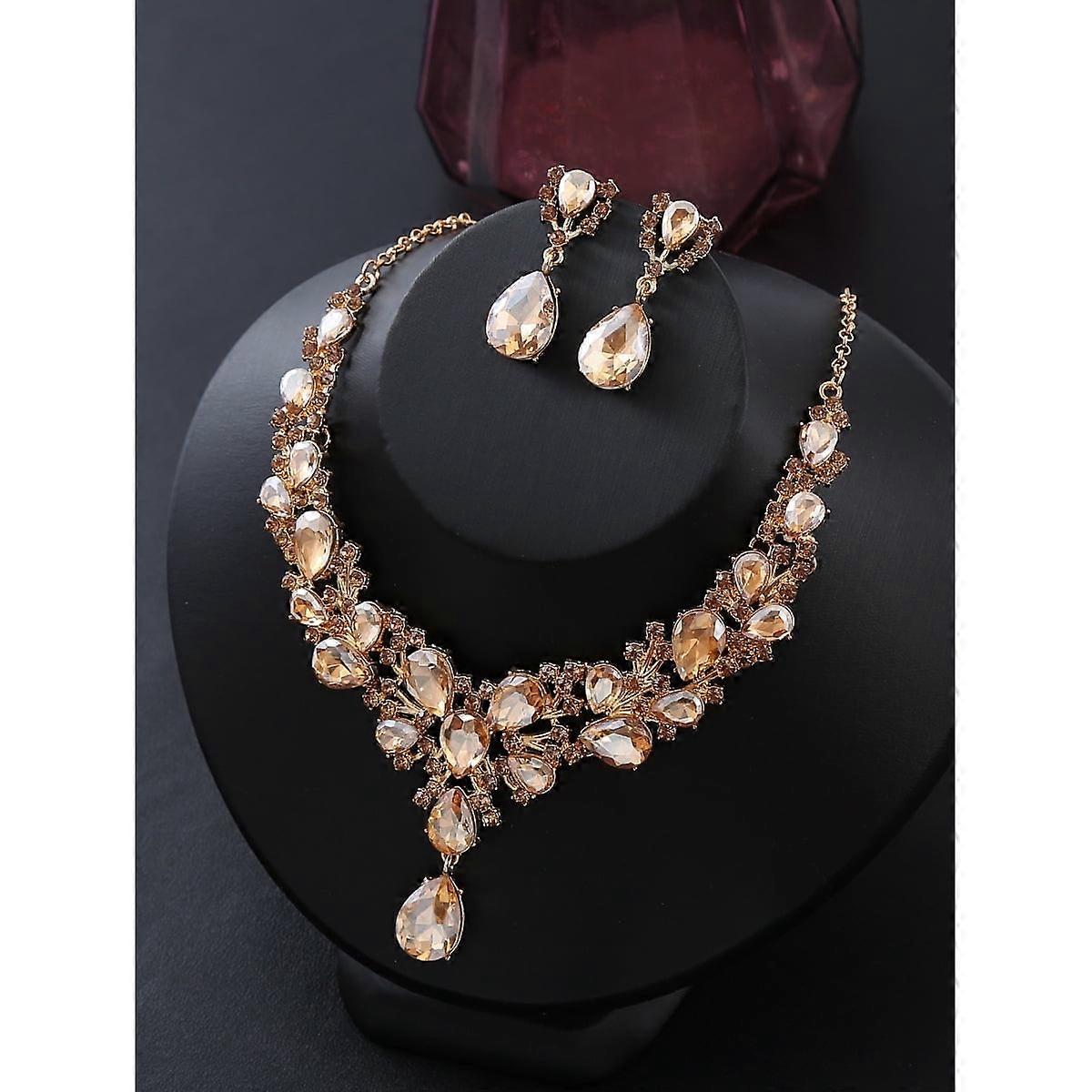 Chrome, Zircon Necklace and Earrings Three-Piece Set