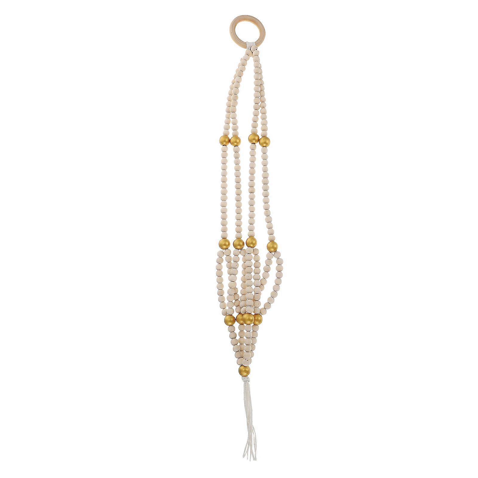 Macrame Planter Hanger Beaded Hanger Indoor Use Wood Cloth Space-saving Round Beads 1Pcs