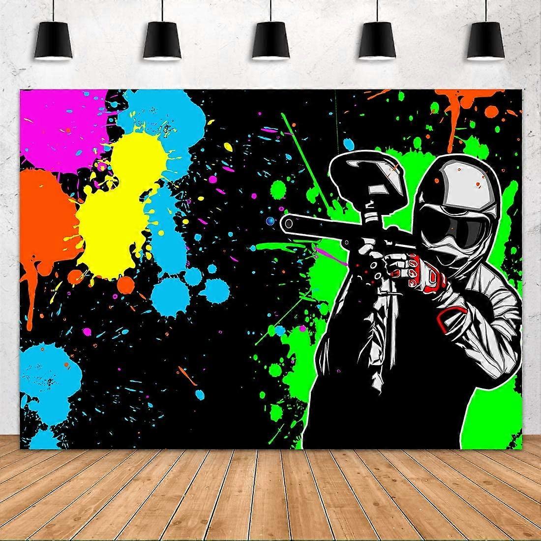 Shooting Game Backdrop Mess Splatter Art Party Colorful Graffiti Background for Photograph Theme Party Gaming Party Banner Photo Booth Props