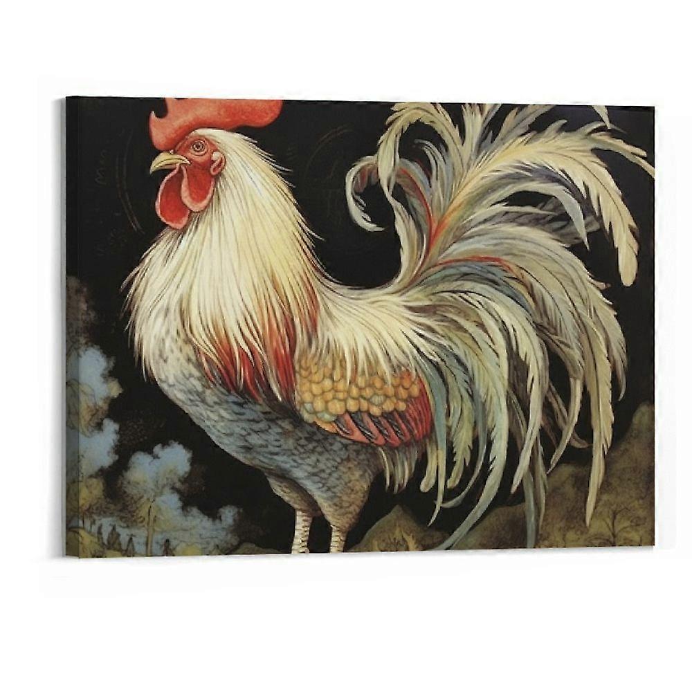 Hahn auf schwarzer Leinwand Wandkunstdruck, Hahn Kunstwerk -wahahaaa429