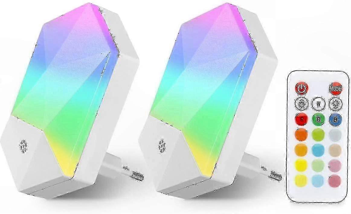 LED Night Light for Kids with Remote Control, 16 Colors, Adjustable Brightness, Plug and Play, 2 Pack