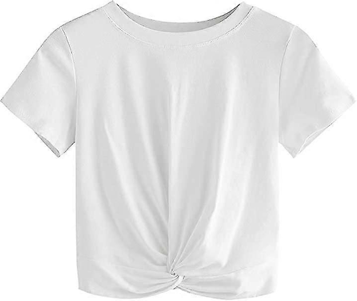 Women's Summer Cropped Top Solid Short Sleeve Front T-shirt