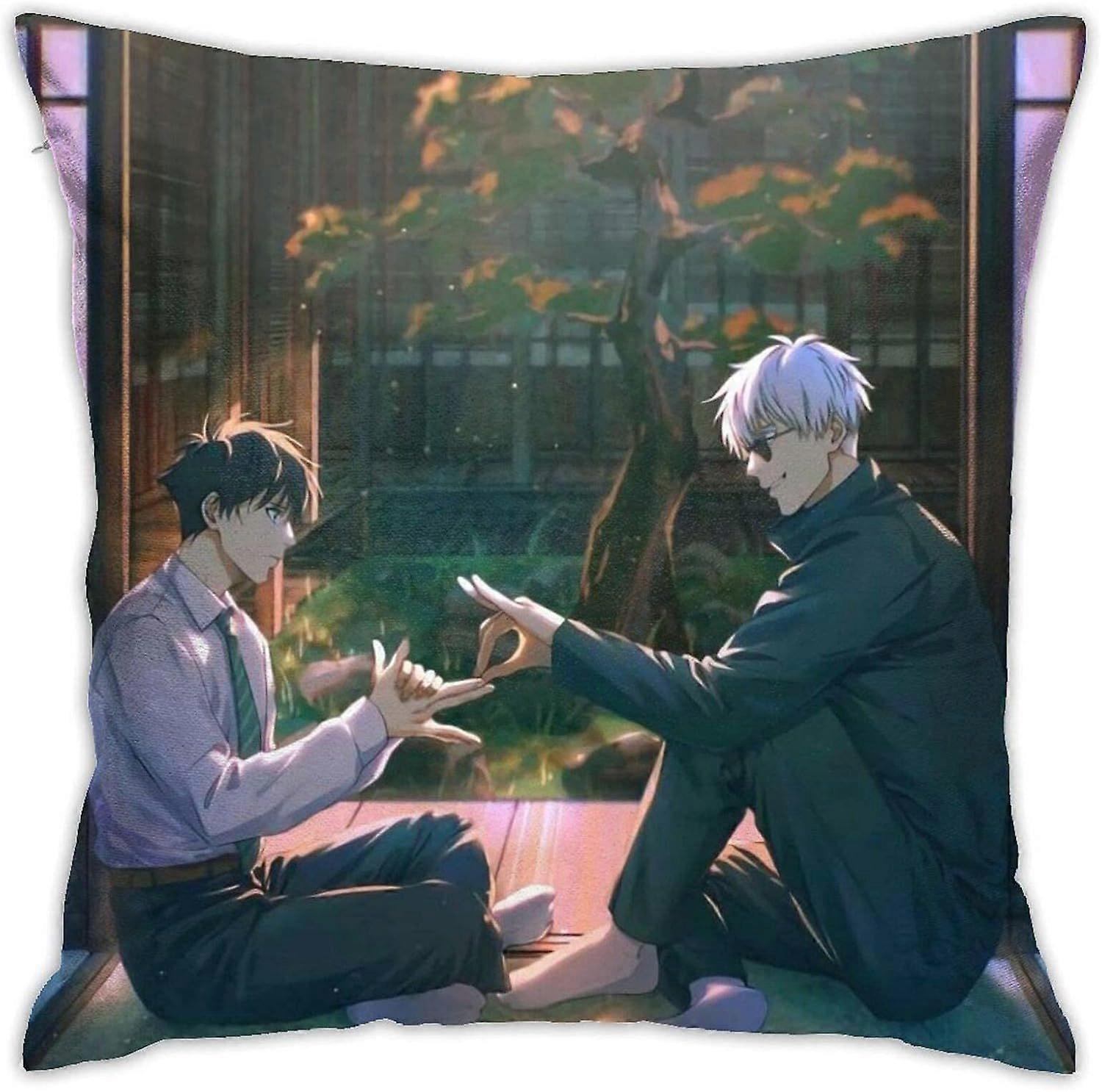 c519アニメ柔術廻戦五条悟スロー枕カバー18 x 18インチ収縮防止シンプル枕カバークッションカバーソフト装飾スロー枕