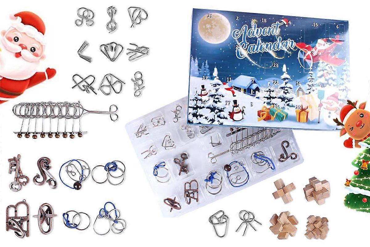 2024 Christmas Calendar 24 Days of Wooden Brain Teaser Puzzles Toys