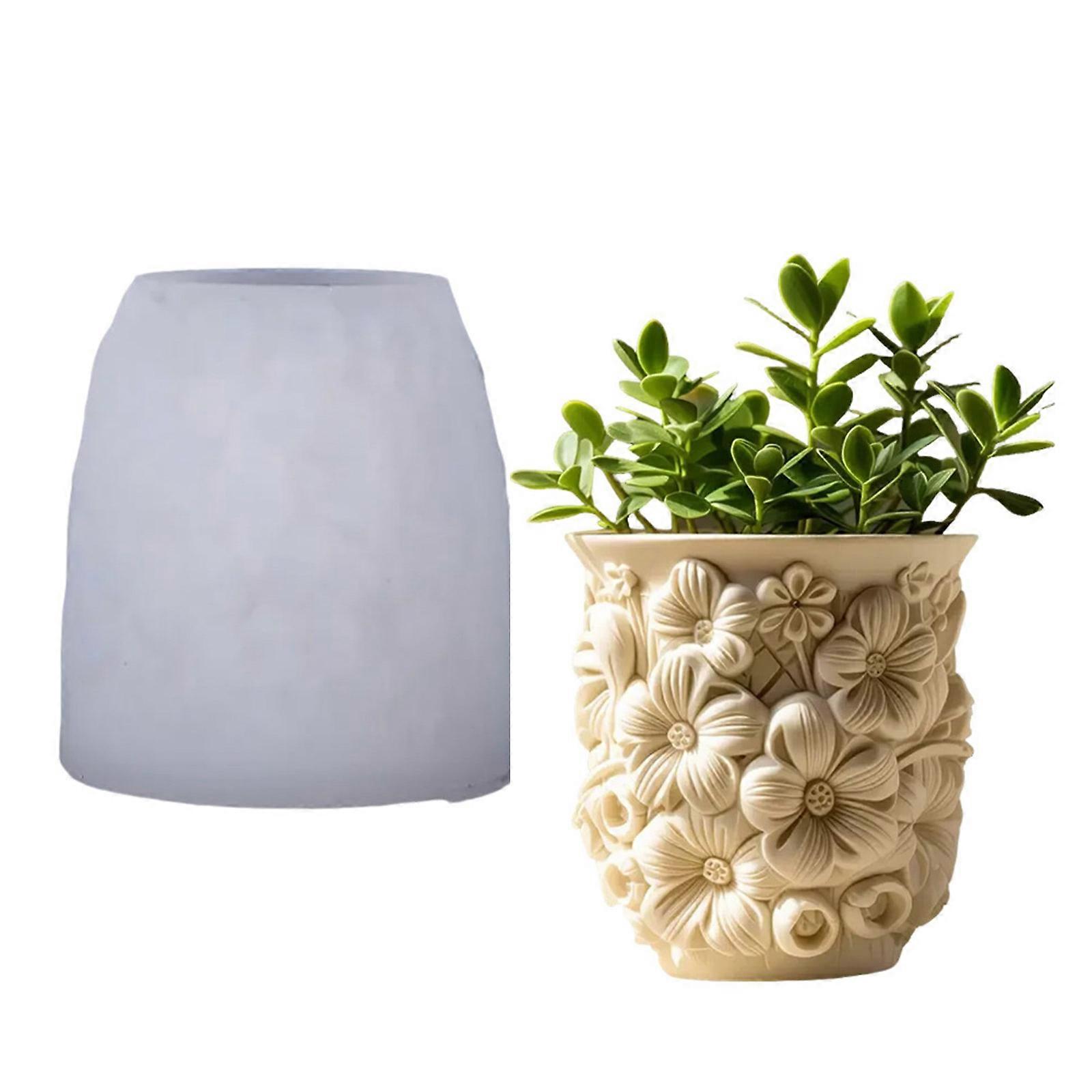 Reusable Silicone Planter Mold Storage Flower Pot Casting Tool For Crafting Resin Concrete Cement Floral Pattern Multicolor