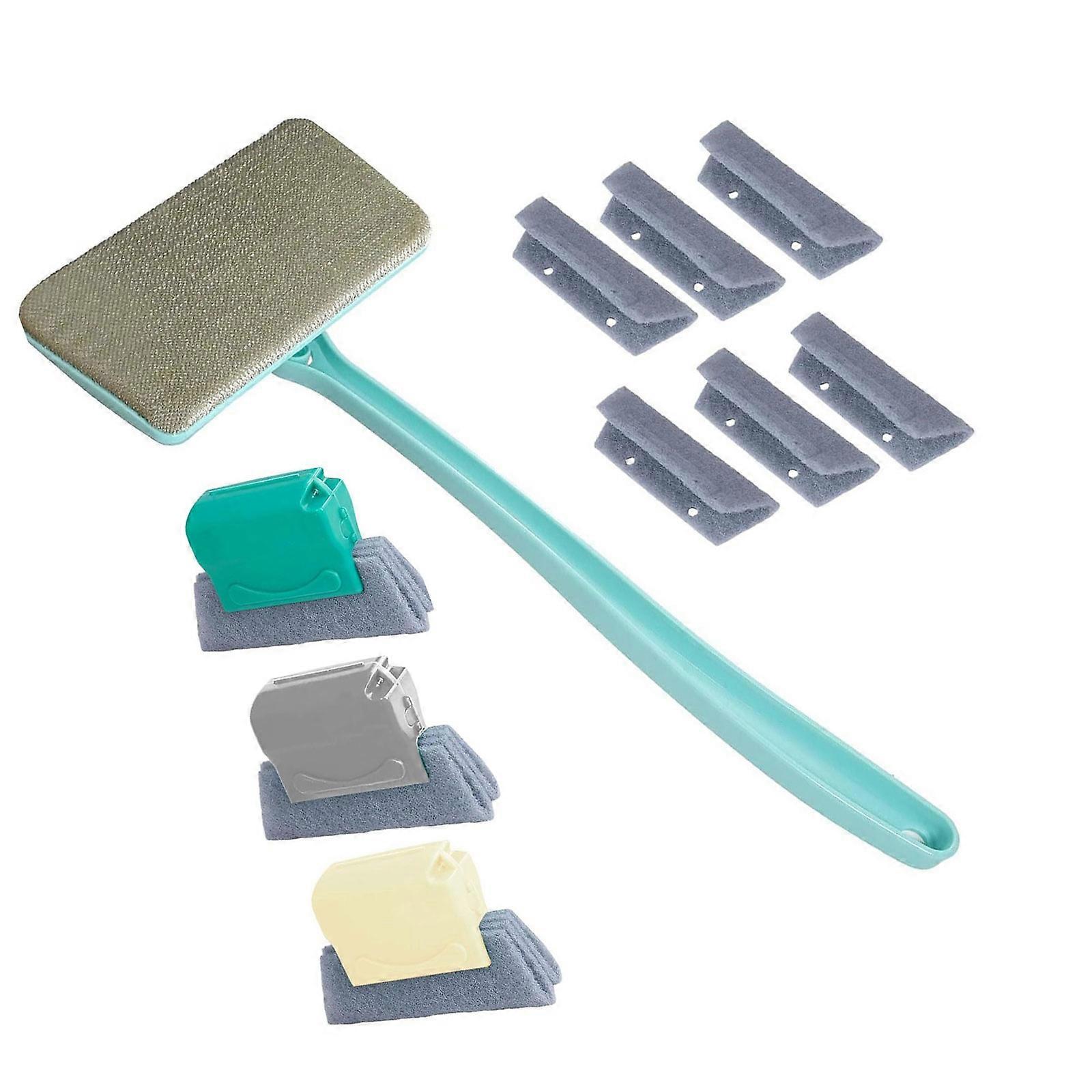 Window Screen And Track Cleaning Kits With Detachable Long Handle 14.8inch 3 Grooves Brushes 6 Replacement Cloths For Wet Dry Use Multicolor