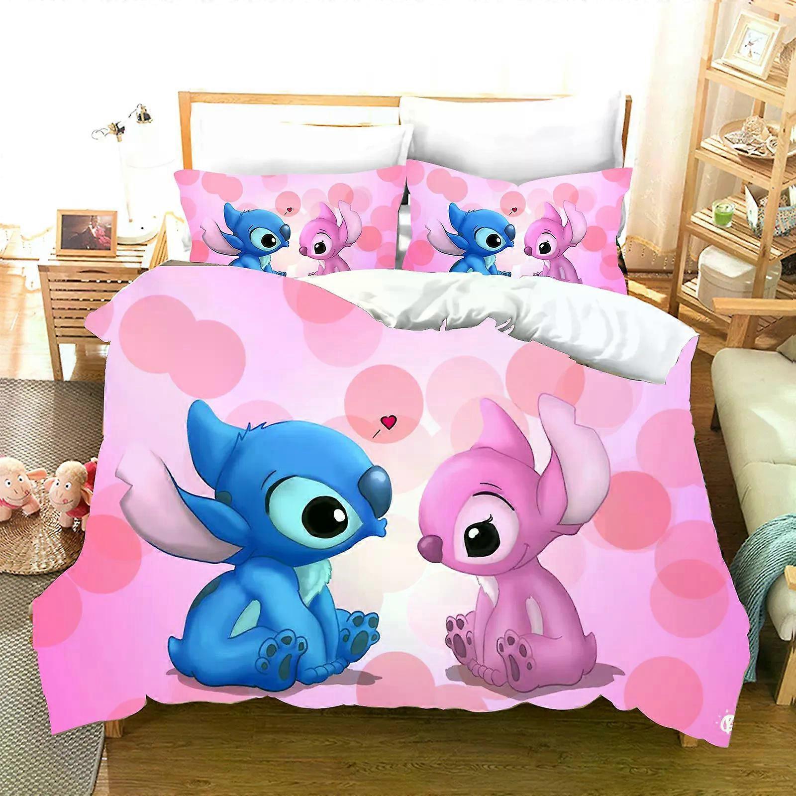 YH273 Lilo Stitch Children's Bedding Set,Pretty Bedding Set With Duvet Cover And Cartoon Design,100% Polyester,3 Pieces,Soft And Breathable
