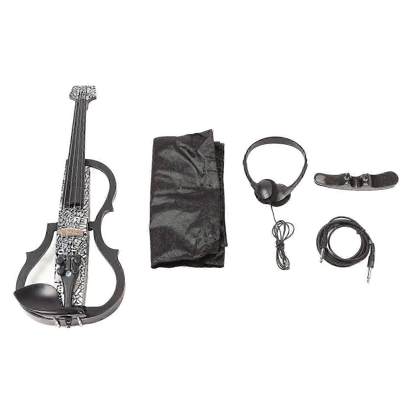 Electric Violin 4/4 Full Size Silent Carbon Fibre with Maple Fittings White Letters Pattern Beginners Practice Playing