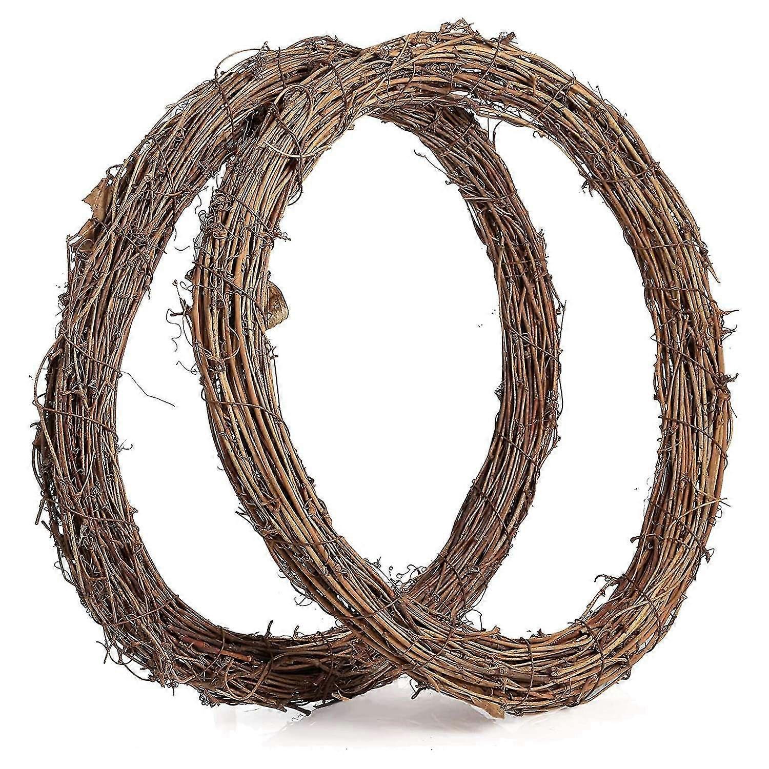 2pcs 14 Zoll Weinrebenkränze Weinzweigkranz Rattankranz Girlande für DIY Weihnachtshandwerk Oder (haoyi