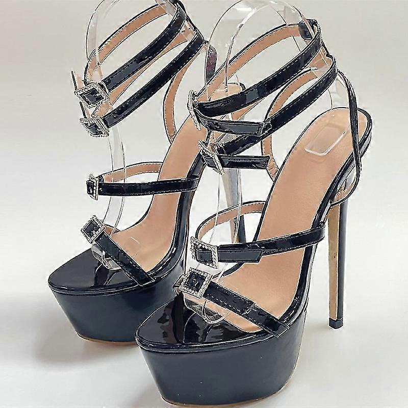 Liyke Runway 风格性感高跟鞋女士厚底凉鞋时尚露趾水晶搭扣细高跟鞋婚礼脱衣舞娘鞋