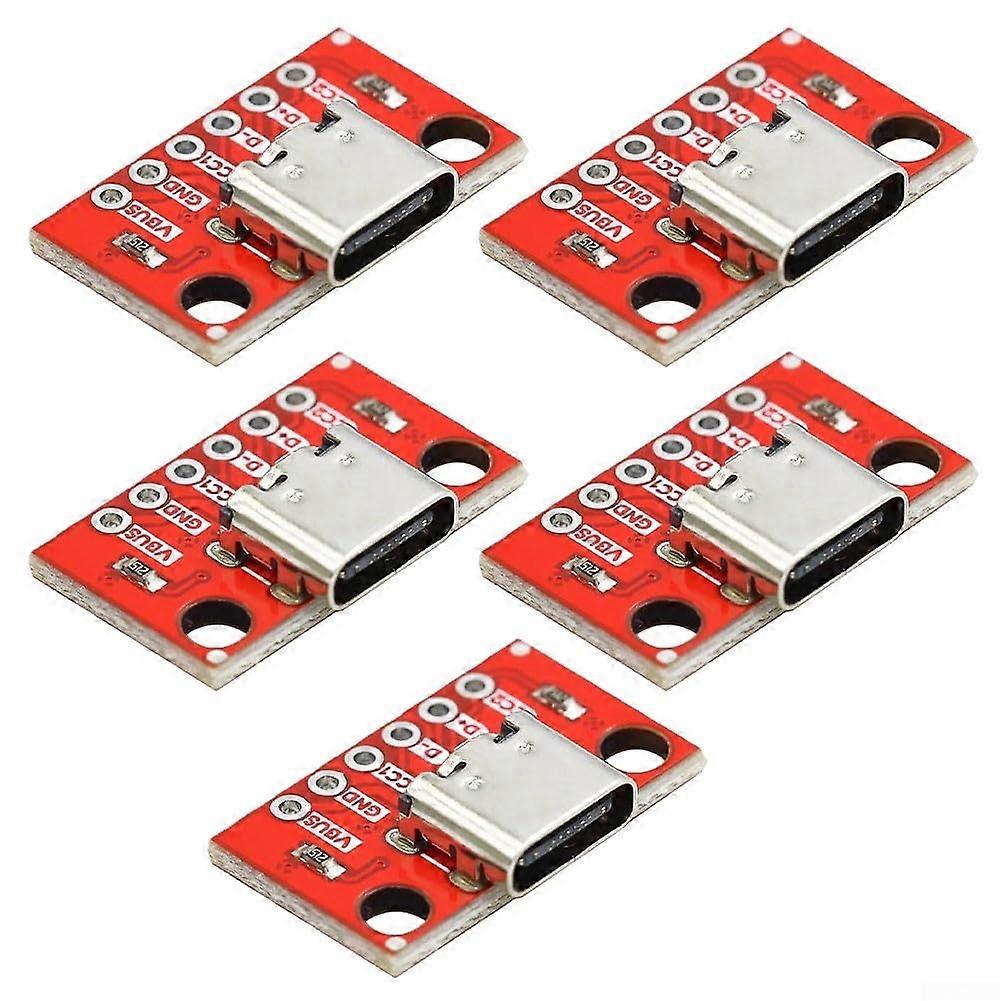 Type C USB to Pin Adapter Boards with Presoldered Female Headers, 5 Pack, Red, for DIY Projects