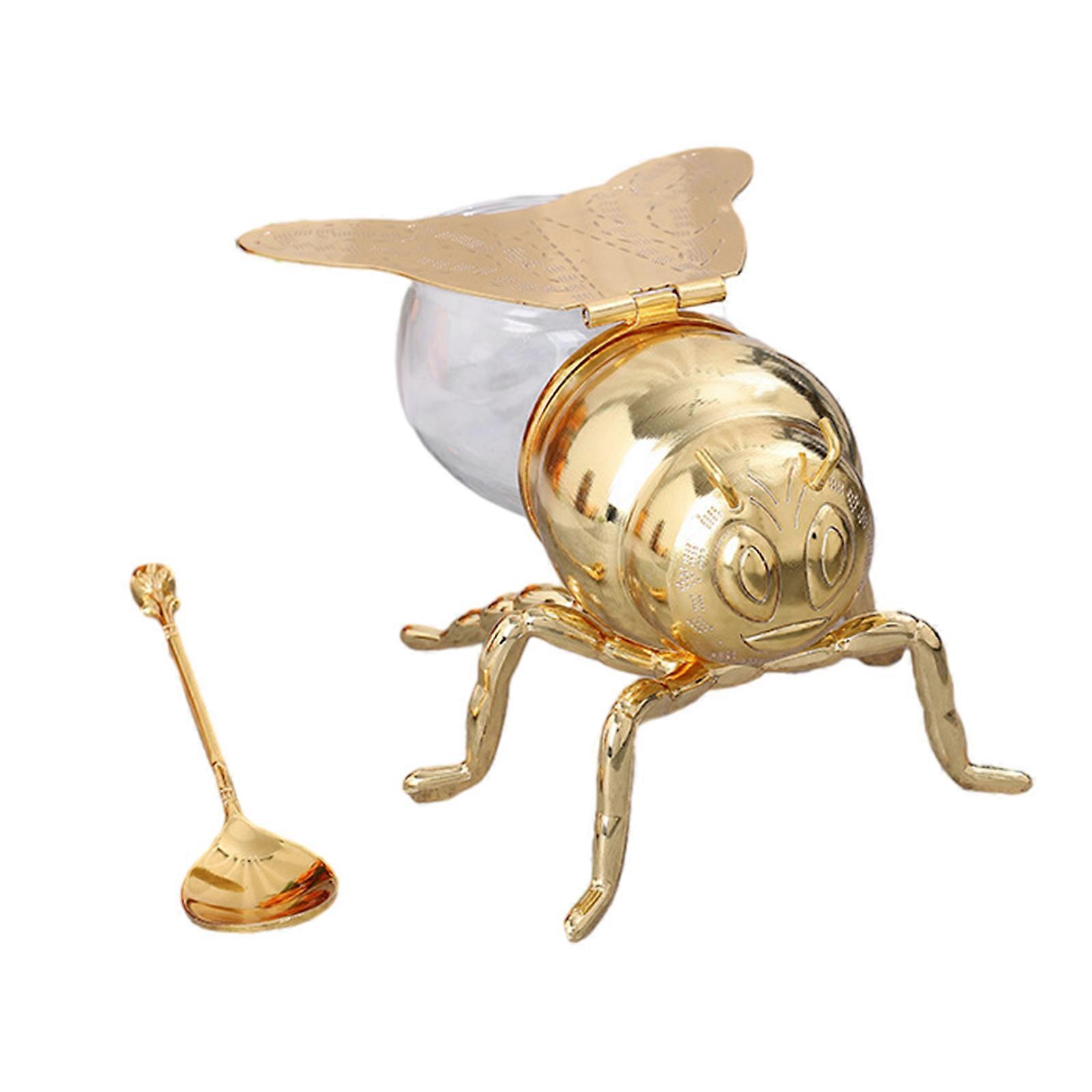 Pote de vidro luxuoso em formato de abelha para armazenar mel e outros temperos, com colher inclusa. Ideal para decoração e como ornamento. Perfeito para xaropes e especiarias. Multicolorido.