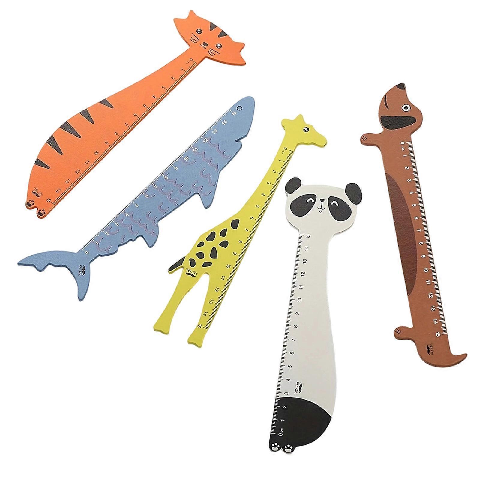 Pack of 5 Animal Themed Shatterproof Rulers Kids Learning Ruler for Students Art Projects and Math Class Essential Multicolor