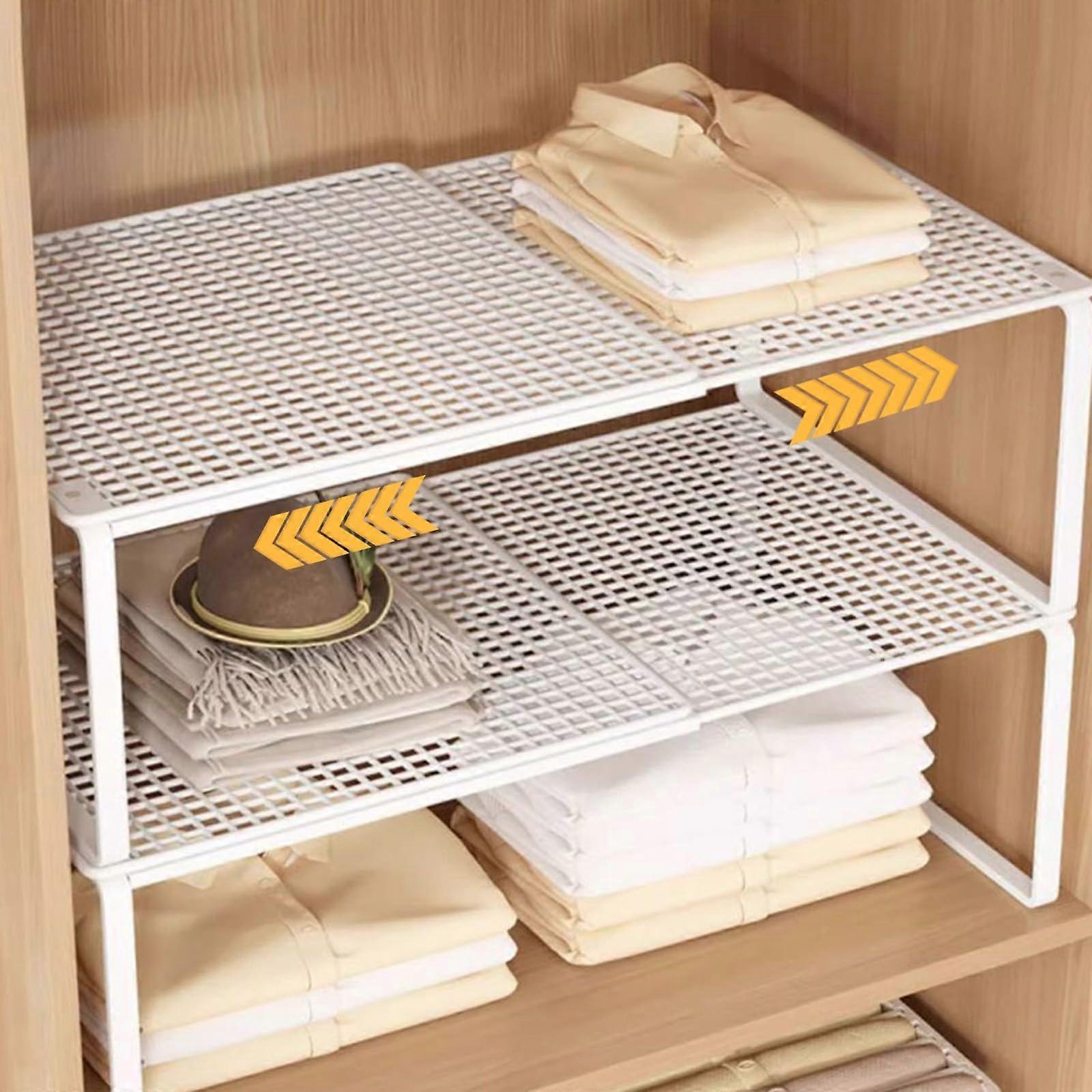 Expandable Stackable Metal Cabinet Shelf Organizer for Kitchen Bathroom Pantry Space Saving White