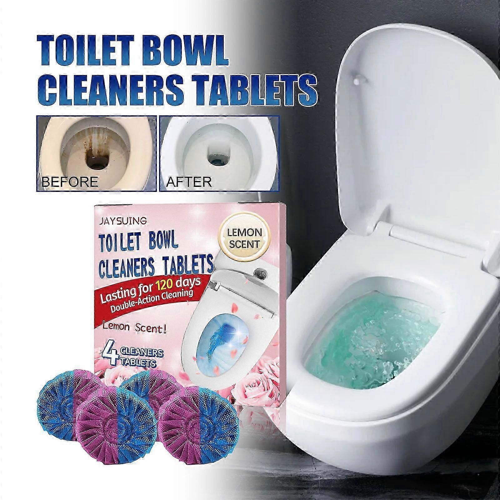 Powerful Toilet Cleaning Blocks - Deodorizing & Stain Removal with Baking Soda, Lemon Extract & Enzymes - 4 Pack for Sparkling, Fresh, and Hygienic Ba